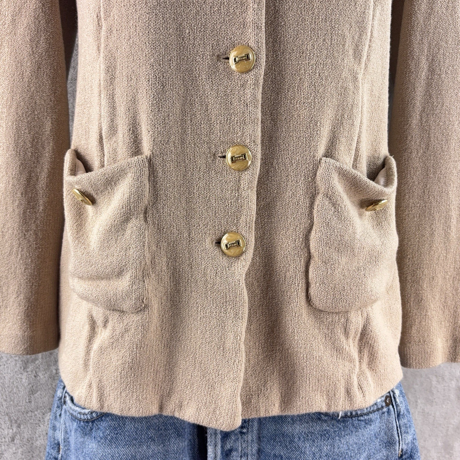 St. John Collection Jacket Womens Size Small Beige Santana Knit Gold Button