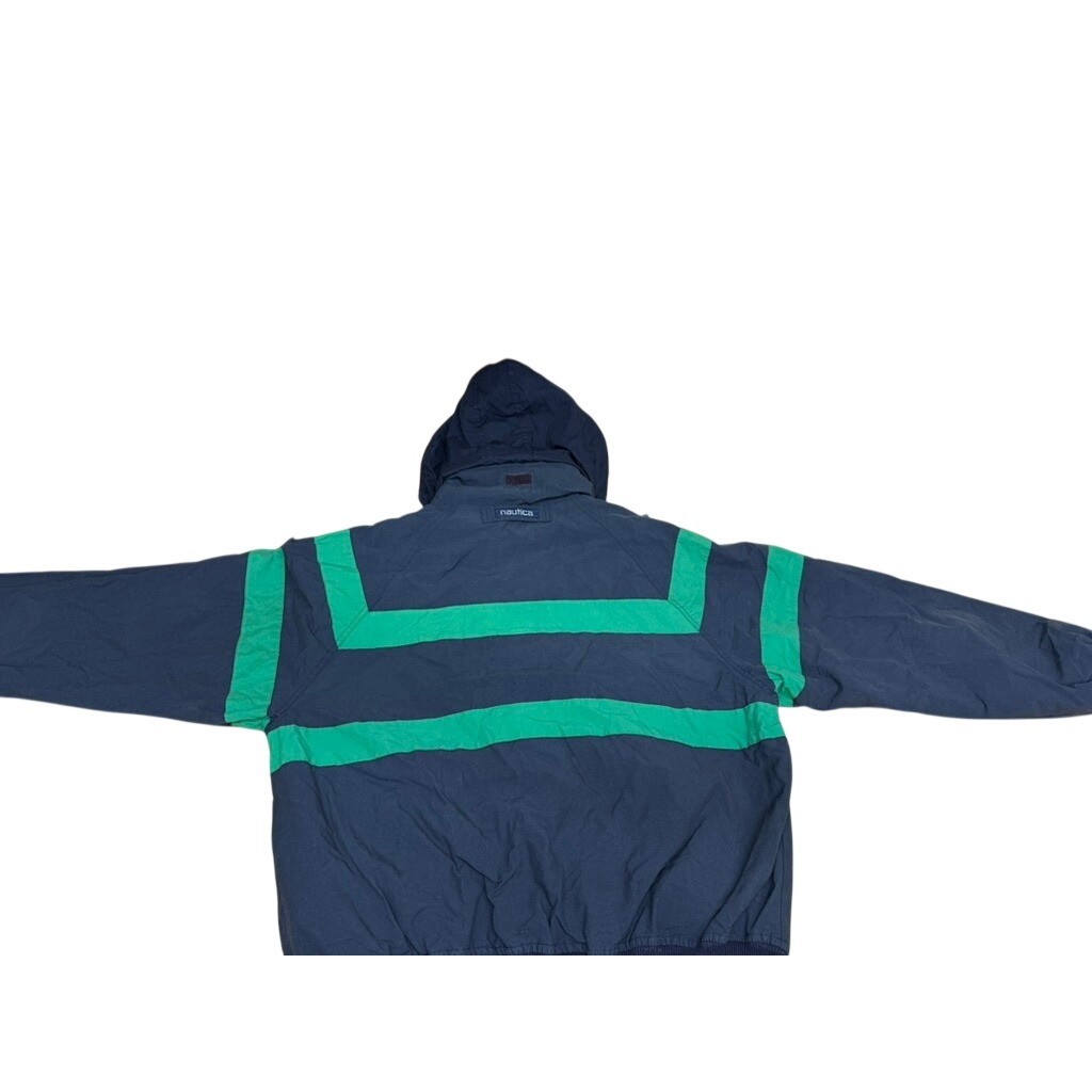 Nautica Challenge J-Class Sailing Jacket Mens Large Navy Green Vintage Hooded