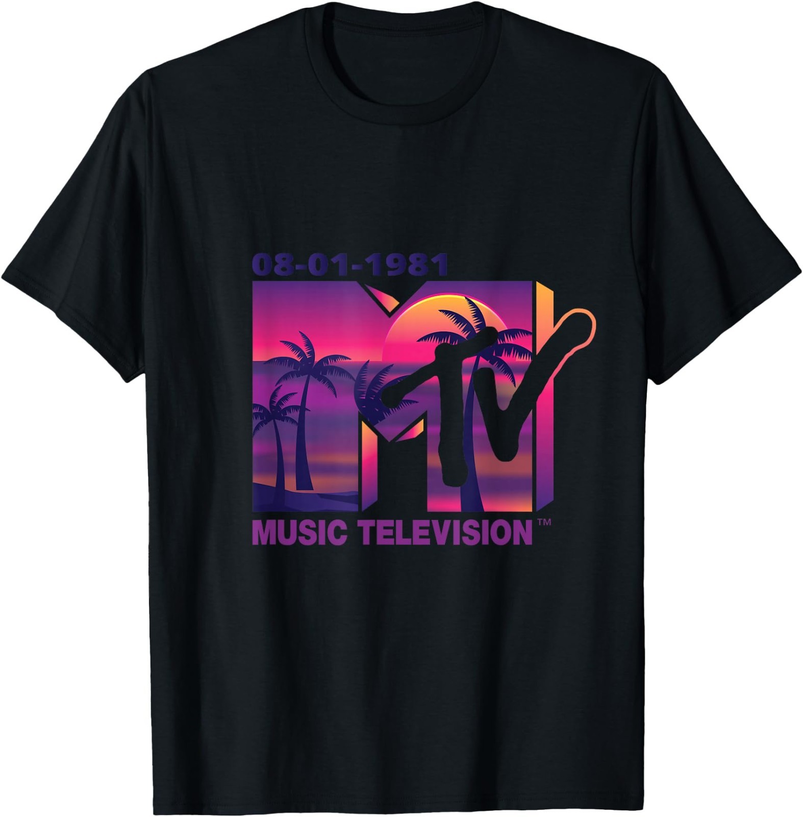 The Official 1981 MTV Logo with Purple Palms in the Sunset T-Shirt