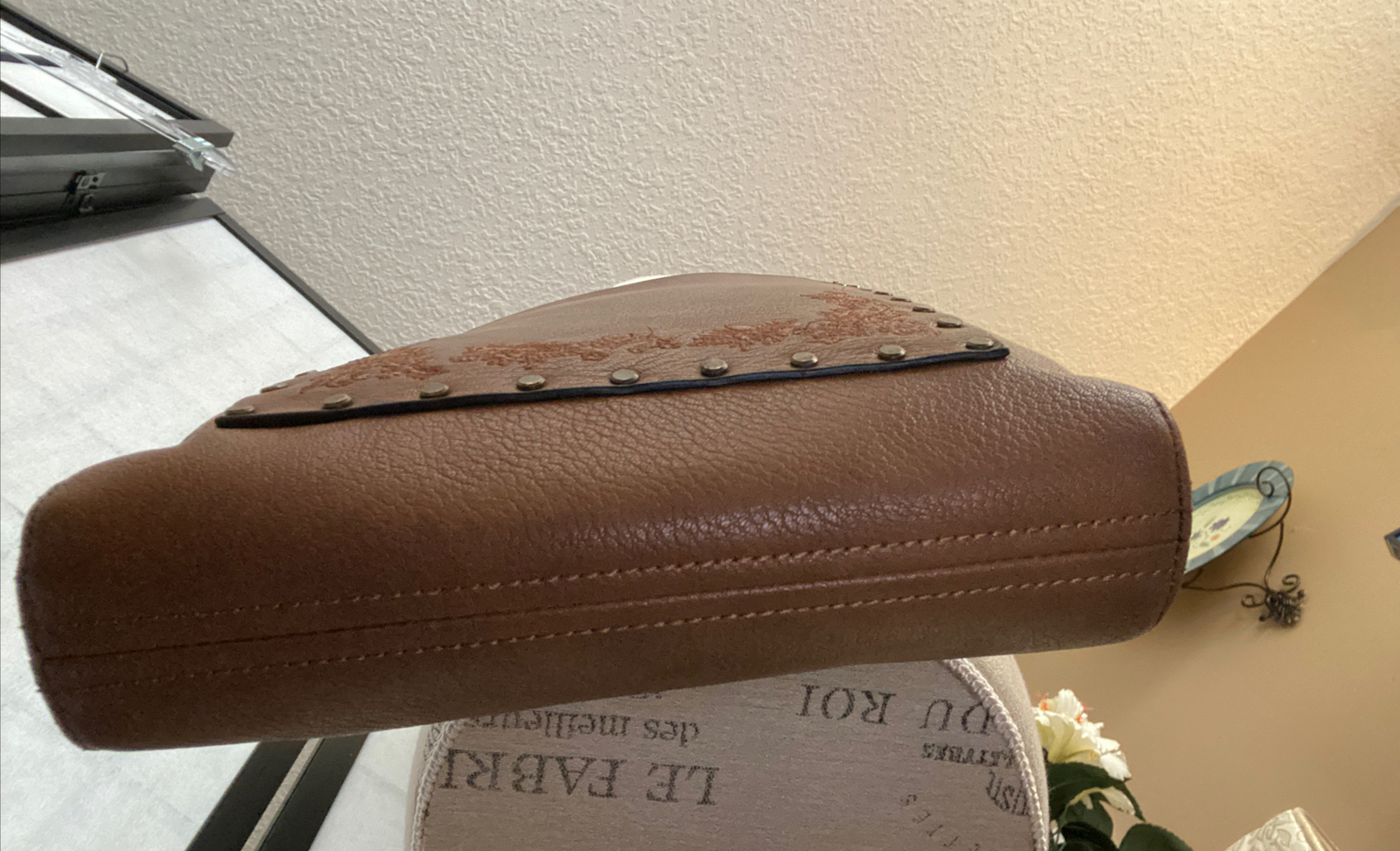 G.H. Bass Brown Embroid’d & Riveted Vegan Leather Shoulder Bag/Crossbody/Purse
