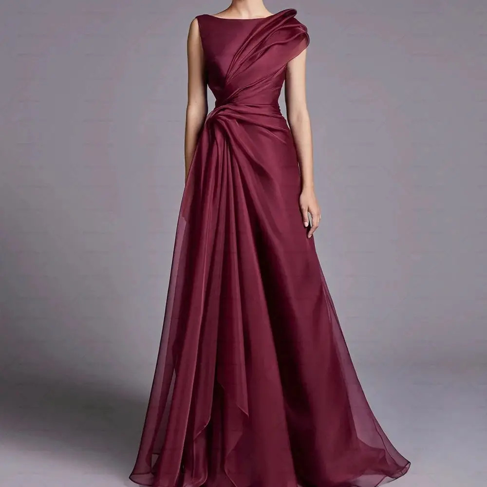 Burgundy Organza Elegant Long Mother of The Bride Dress Customized Evening Dress