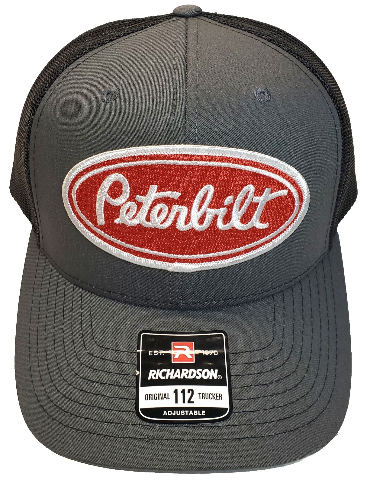 Peterbilt Red Patch on Richardson 112 Trucker Hat Snapback Charcoal/Black