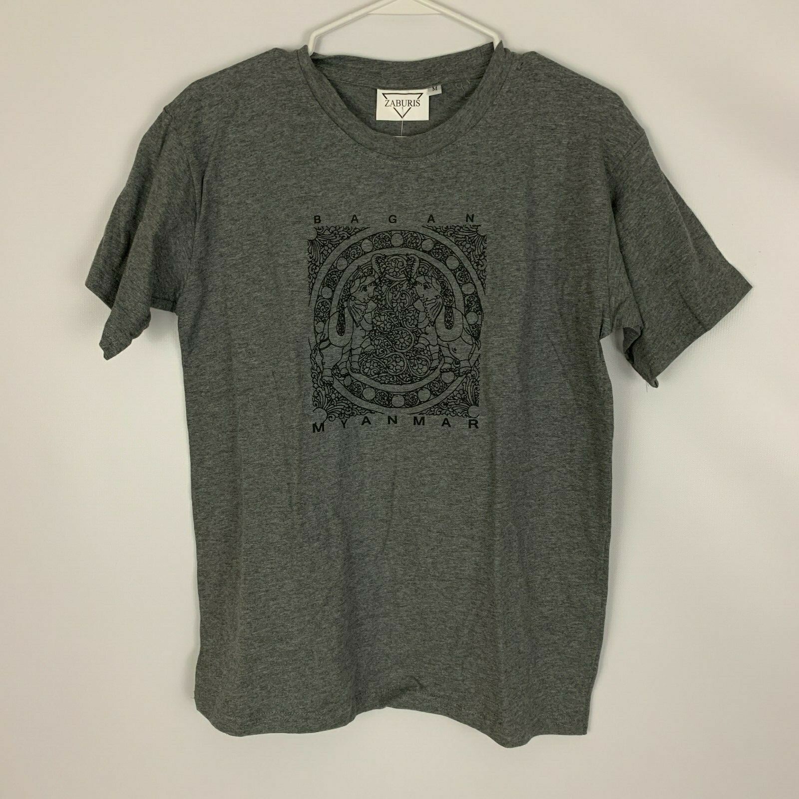 Bagan Myanmar Elephant Graphics Grey Souvenir T-Shirt Size M READ