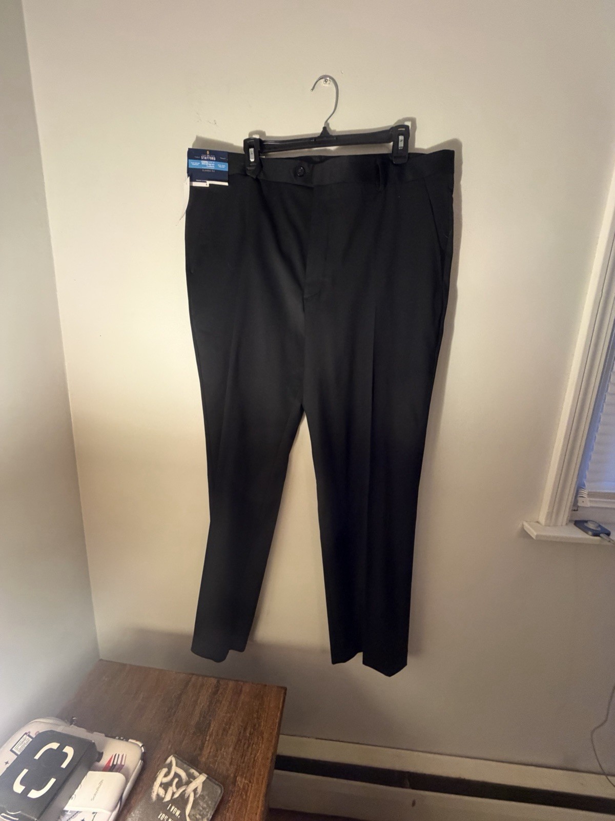 Stafford Coolmax EcoMade Classic Fit Straight Leg Dress Pants Black 38W