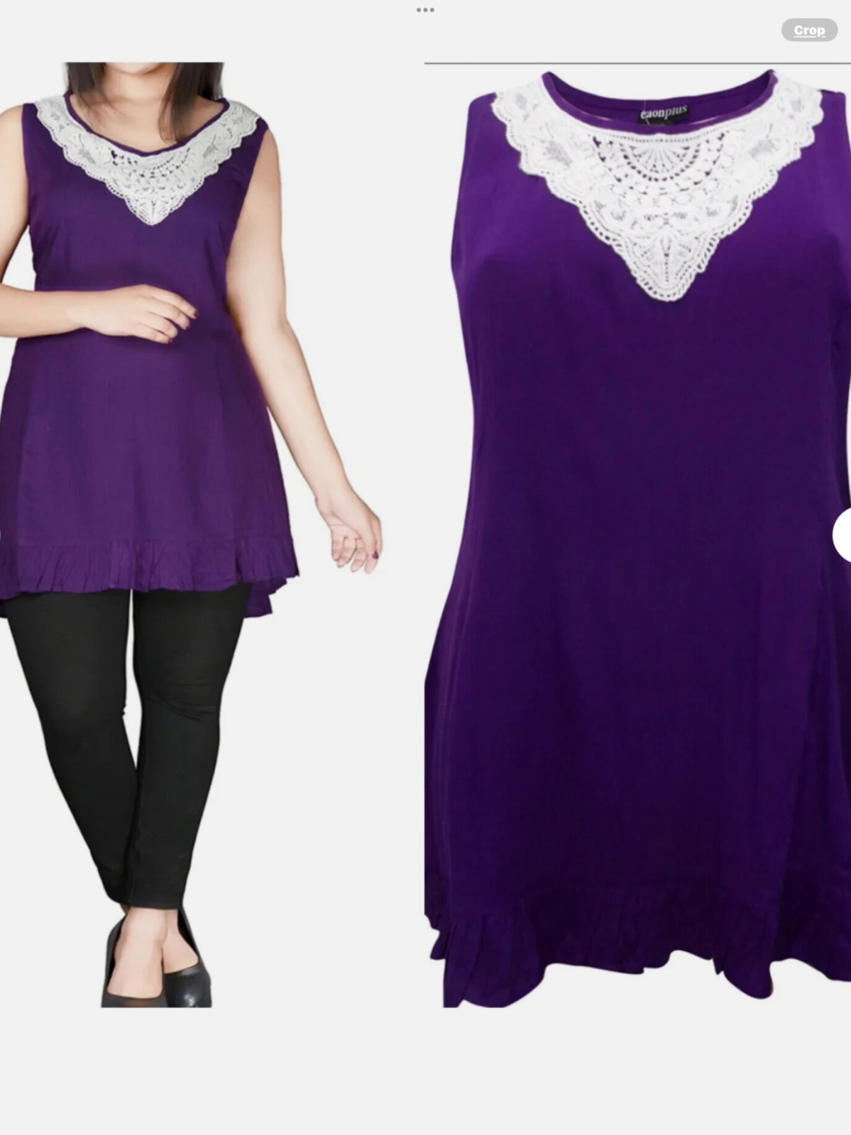 EAON Plus Purple Long TUNIC TOP Crochet Plus Size 18 20 22 24 26 28 30 32 34 36