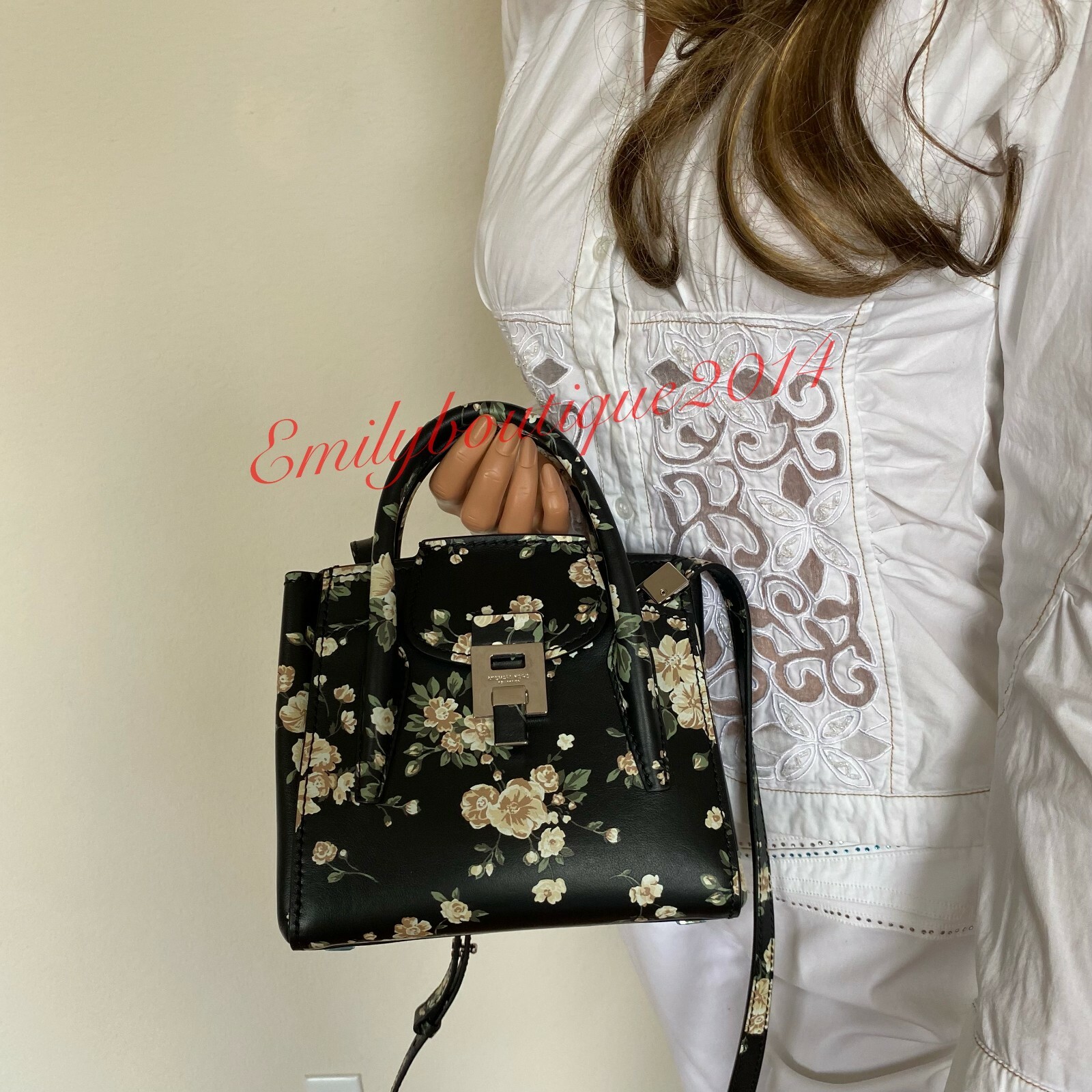Michael Kors Collection Bancroft Mini Floral Calf Leather Satchel Black Bag $990