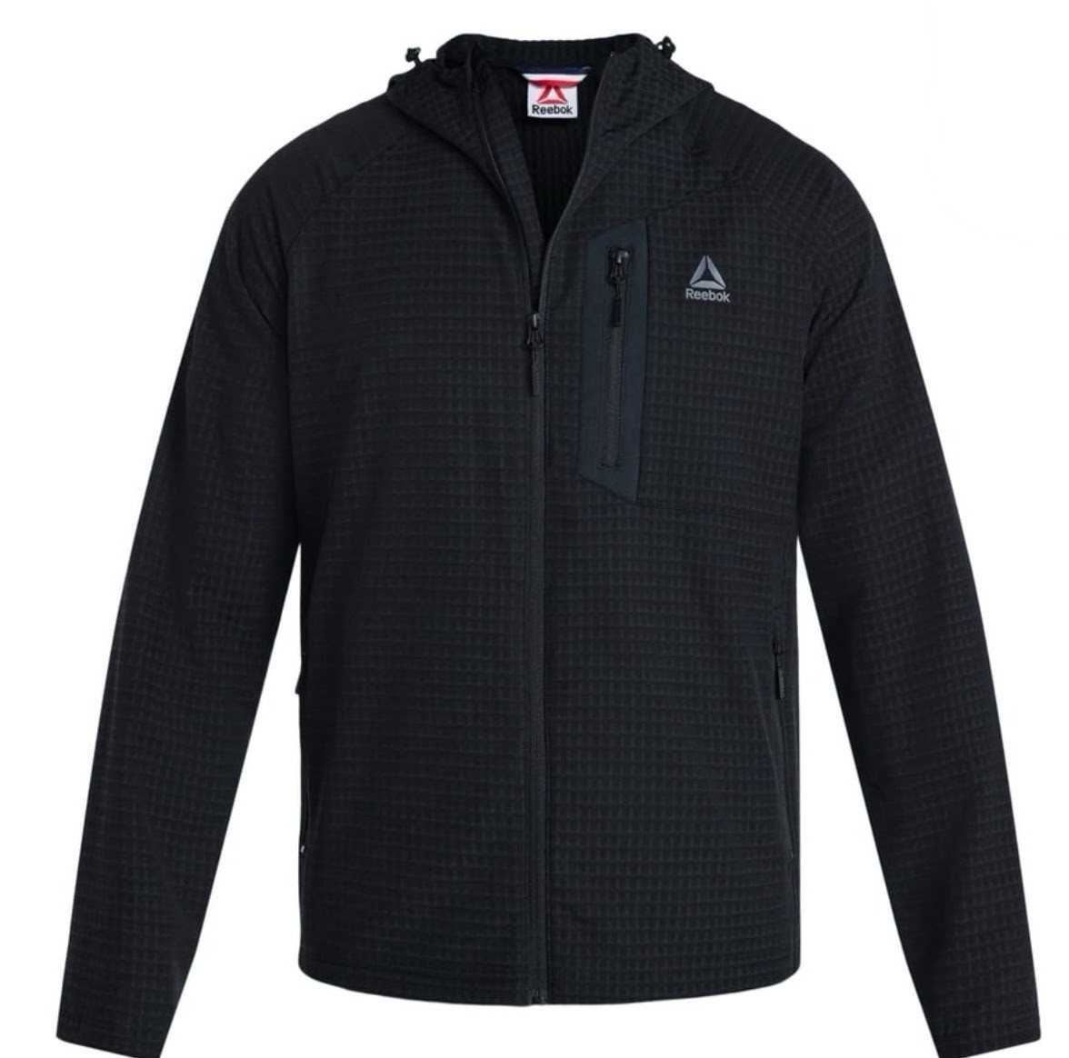 Reebok Men’s Textured Stretch Hooded Jacket, Windbreaker Driftwood Black M-3XL