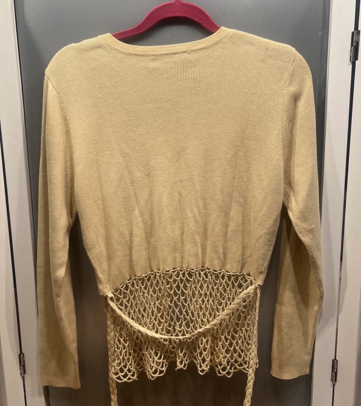 Michael Simon silk angora blend sweater 2 button fish net boho chic M