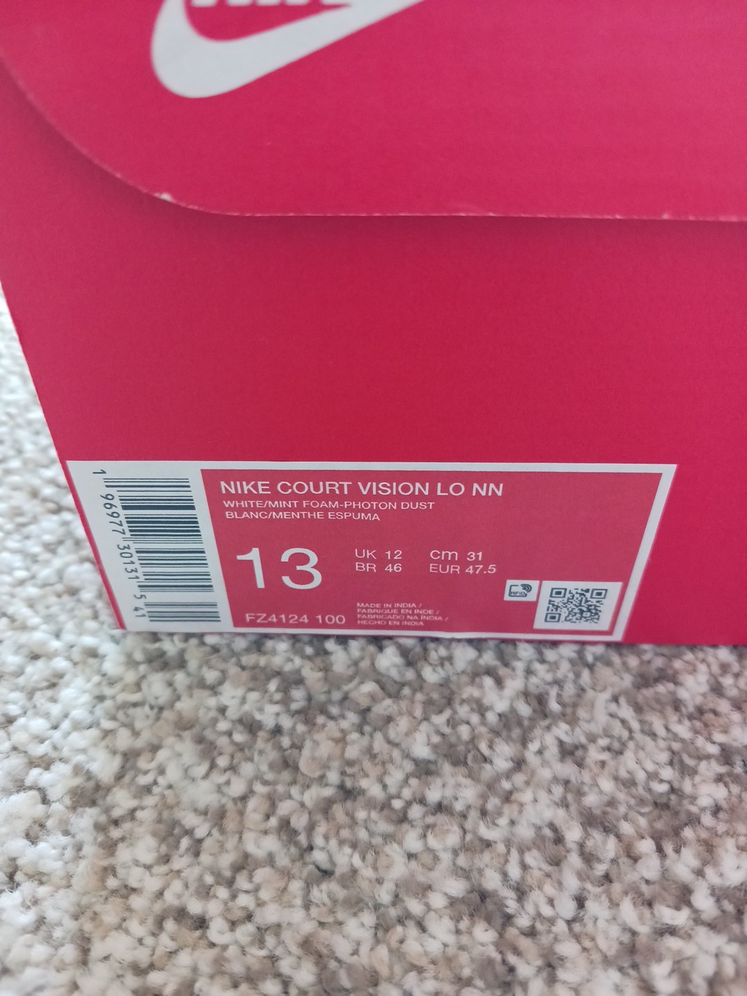 Nike Court Vision Lo MN White / Mint Foam – Photon Dust Brand New Size 13 Air 1