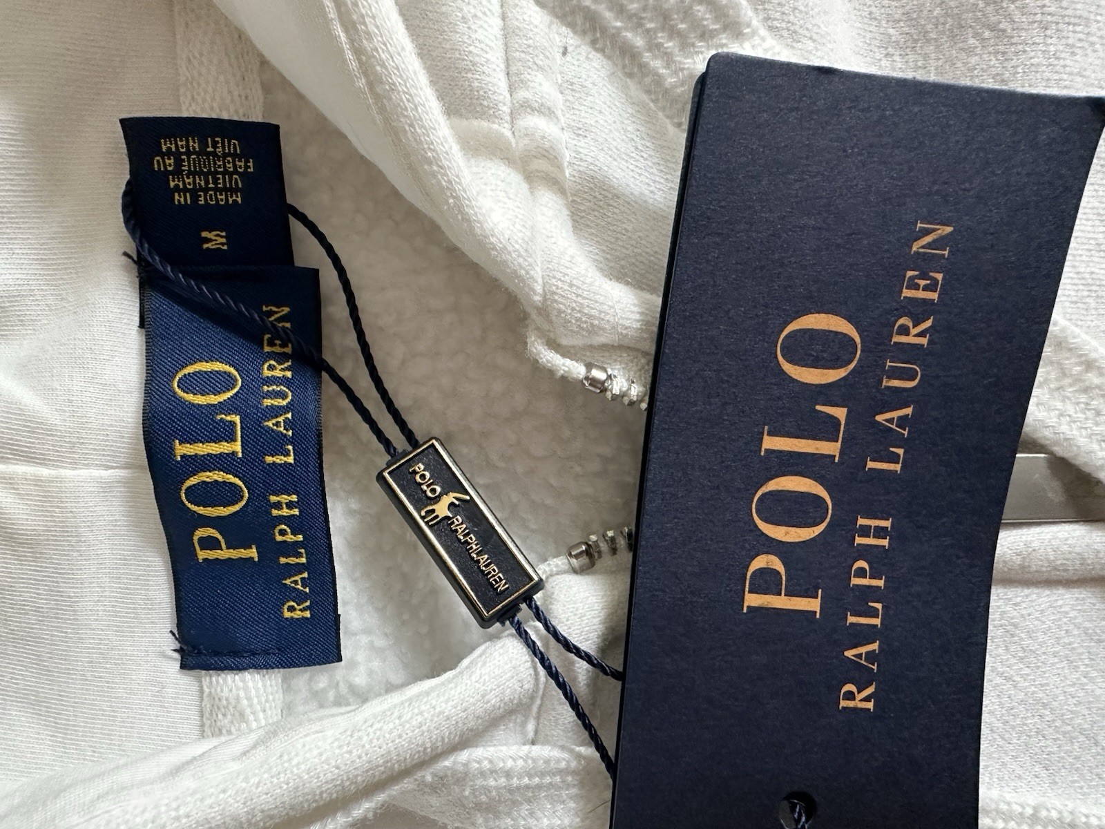 Polo Ralph Lauren Men’s White Full Zip Fleece Hoodie w/ Logo Pockets Size M