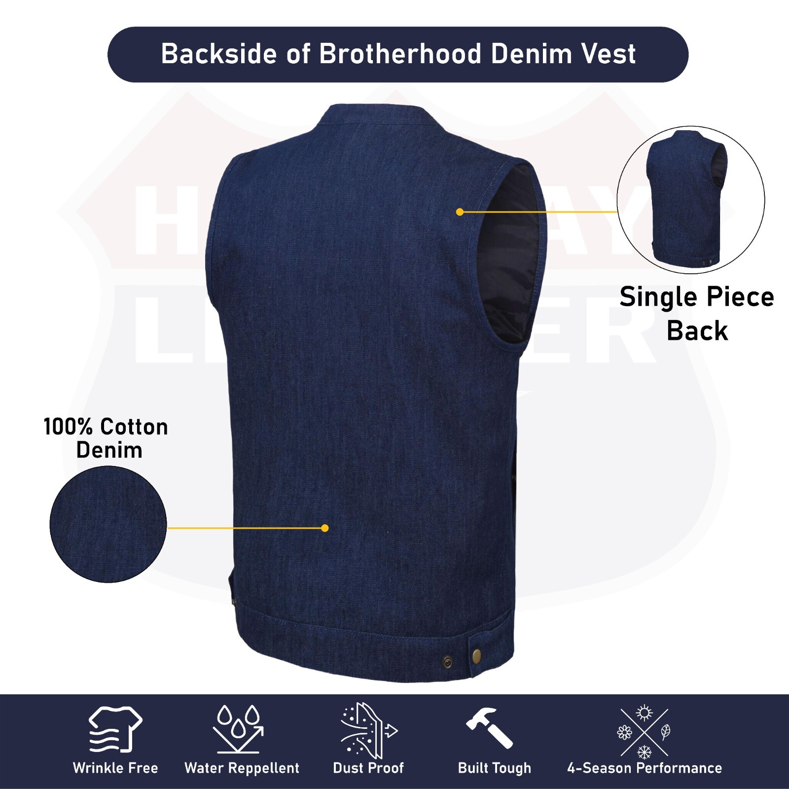 Biker Denim Blue Club Style Anarchy Vest with Conceal Carry Gun Pocket HL21689BL
