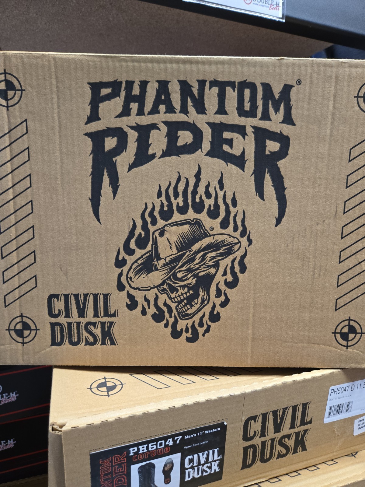 PH5047 8.0D PHANTOM RIDER BY DOUBLE H 11″ BLK LEATHER ROPER BOOTS NEW IN BOX