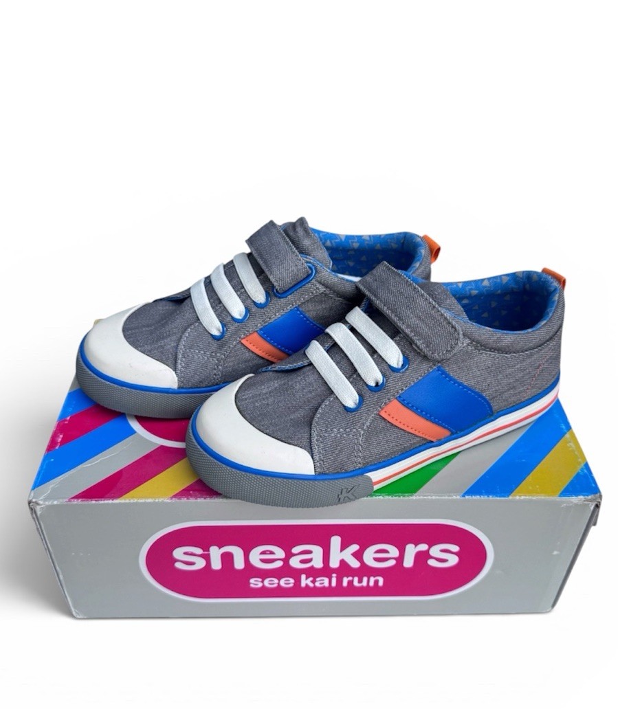 NWT! See Kai Run Grey Canvas Hook&Loop Sneakers Size 12.5 Little Boy
