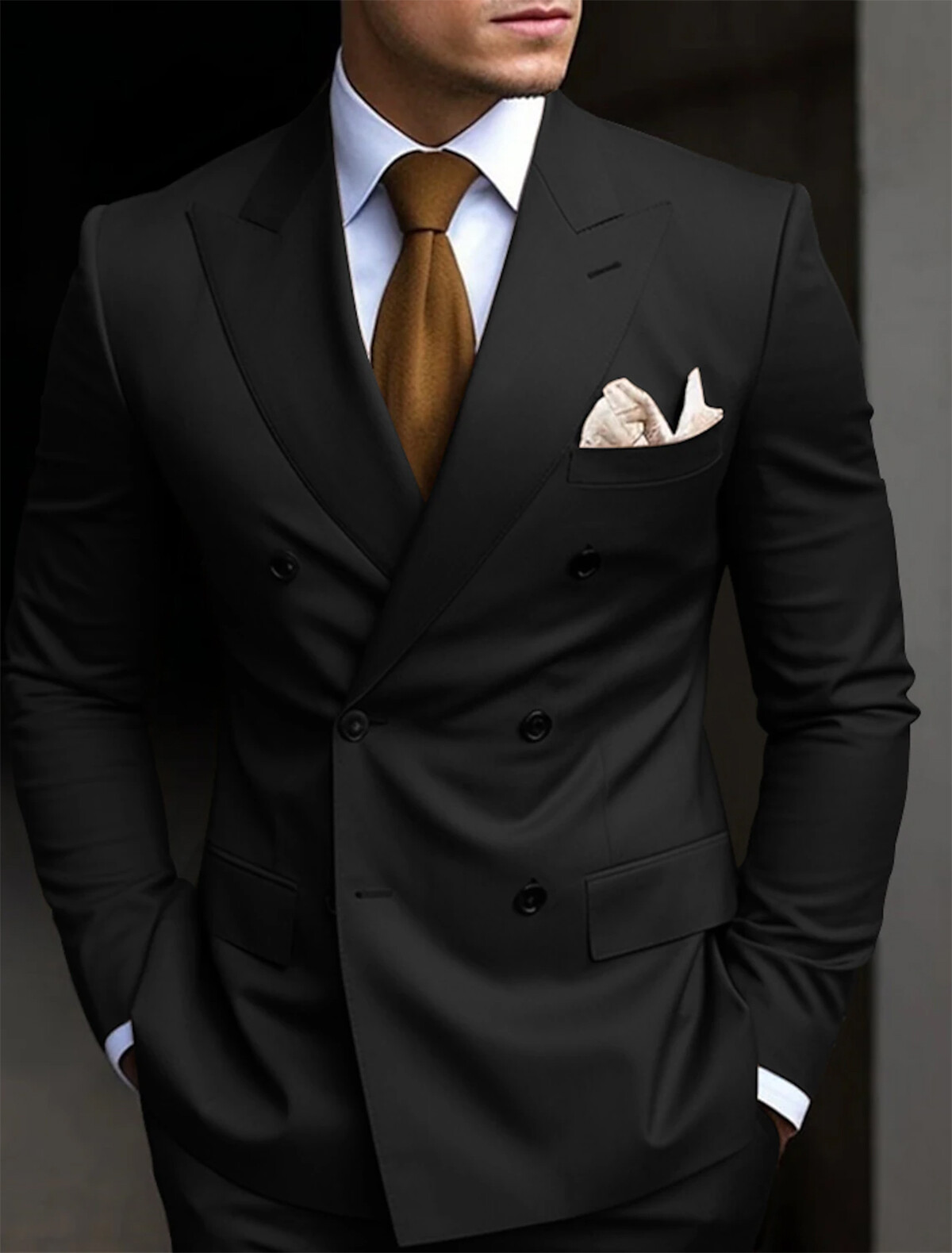 Men Suits Double Breasted Slim Fit Peak Lapel Tuxedo Formal Prom Groom Custom