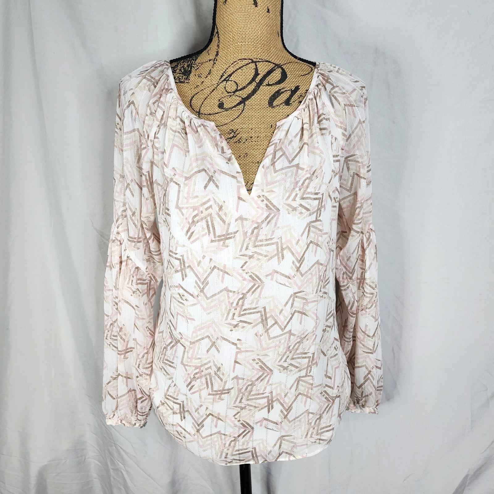 WHBM Size 4 Brookside Boho Pink Cream Print Blouse White House Black Market