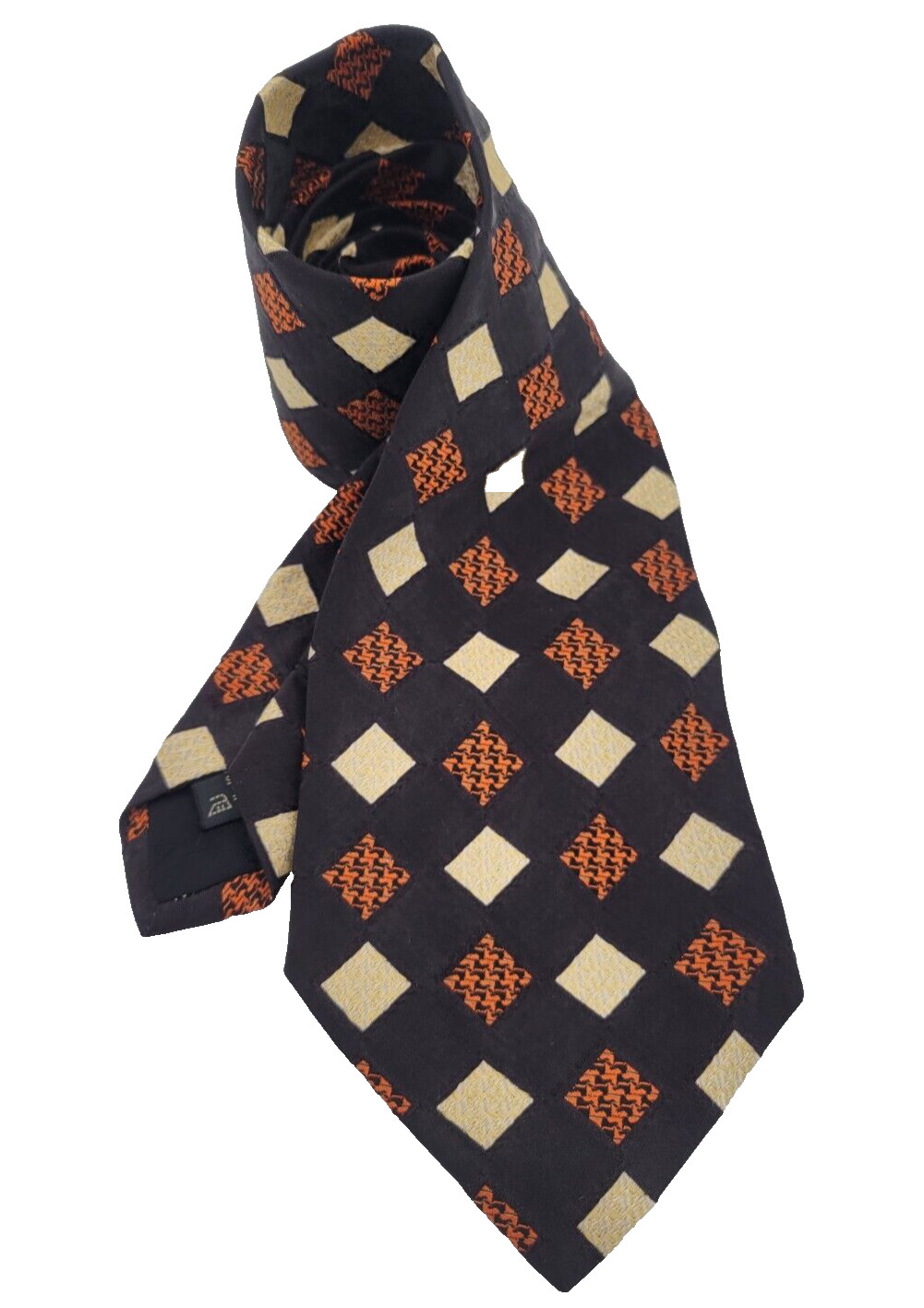Ermenegildo Zegna Silk Tie Black w/ Orange/Tan Geometric Print ~S46