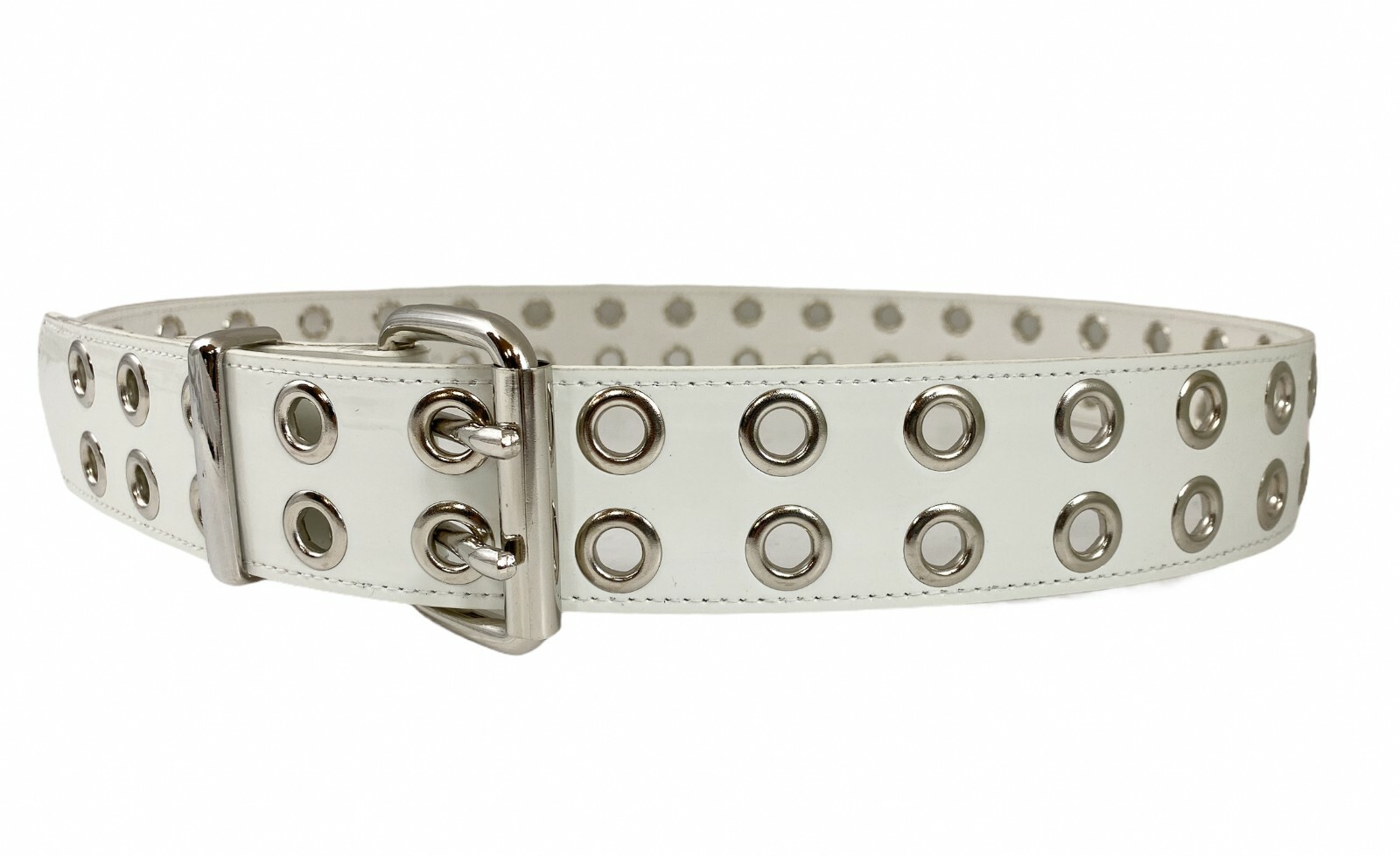 White Patent 2 Row Eyelet Grommet Uniform Belt USA Made Rock Goth Funk Plus