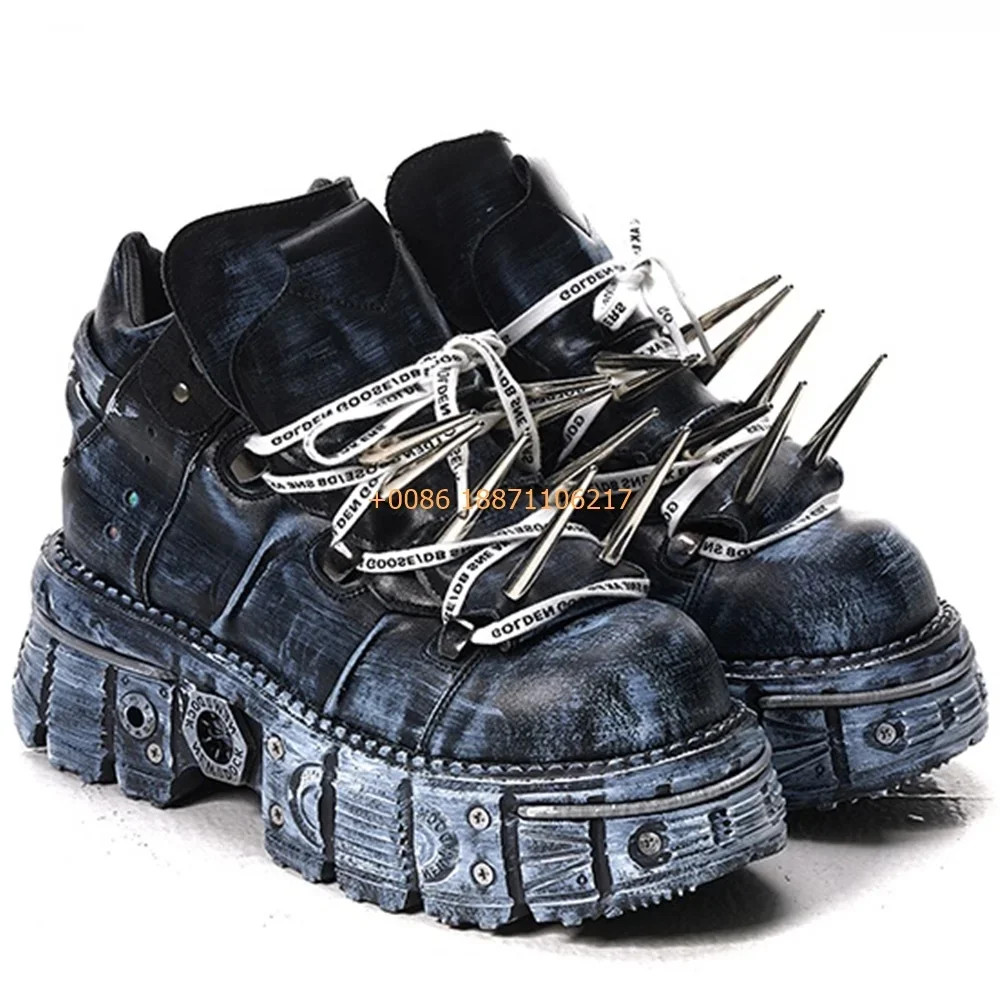 Men Platform Spiked Rivet Punk Motorcycle Boots Fashion Sports Rock Street Shoes