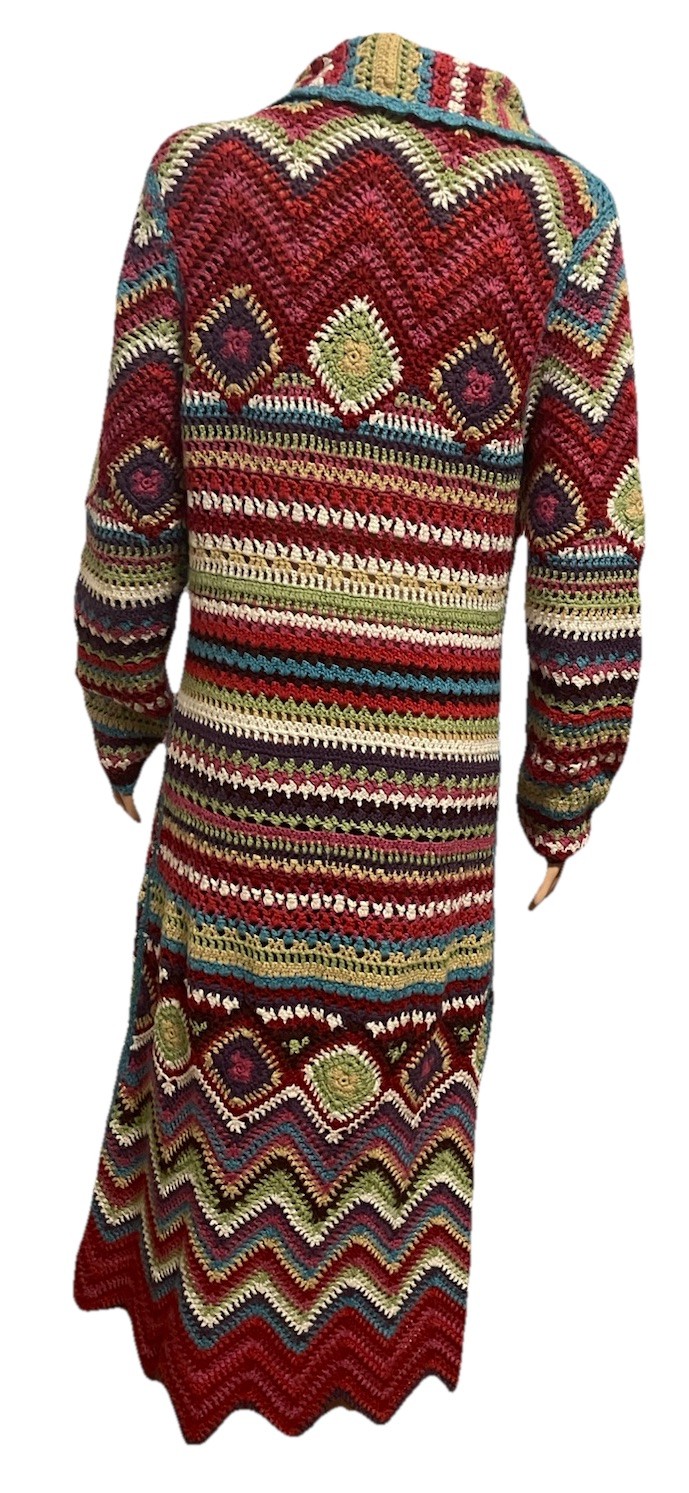 Monsoon Multicoloured Crochet Long Cardigan Size S/M (UK 10) Afghan Boho Hippie