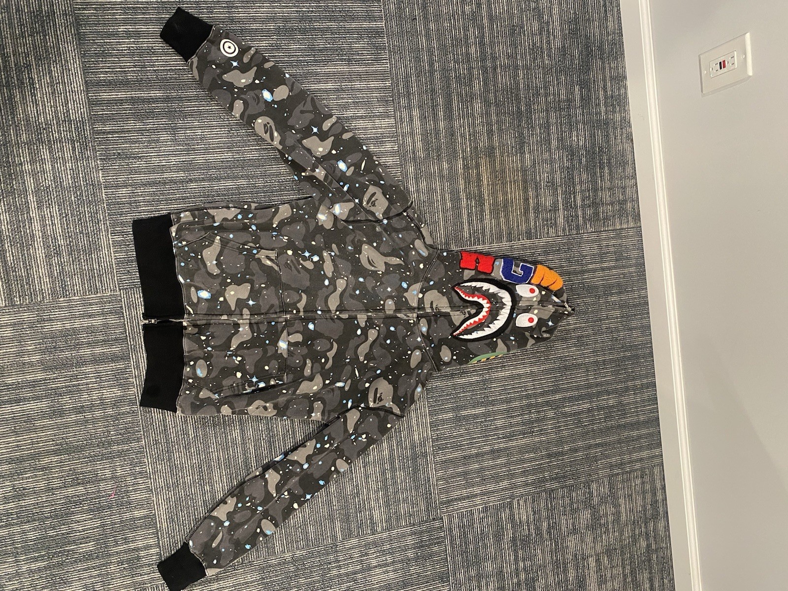 A Bathing Ape BAPE Space Camo Shark Full Zip Fleece Cotton Hoodie Gray Men’s L