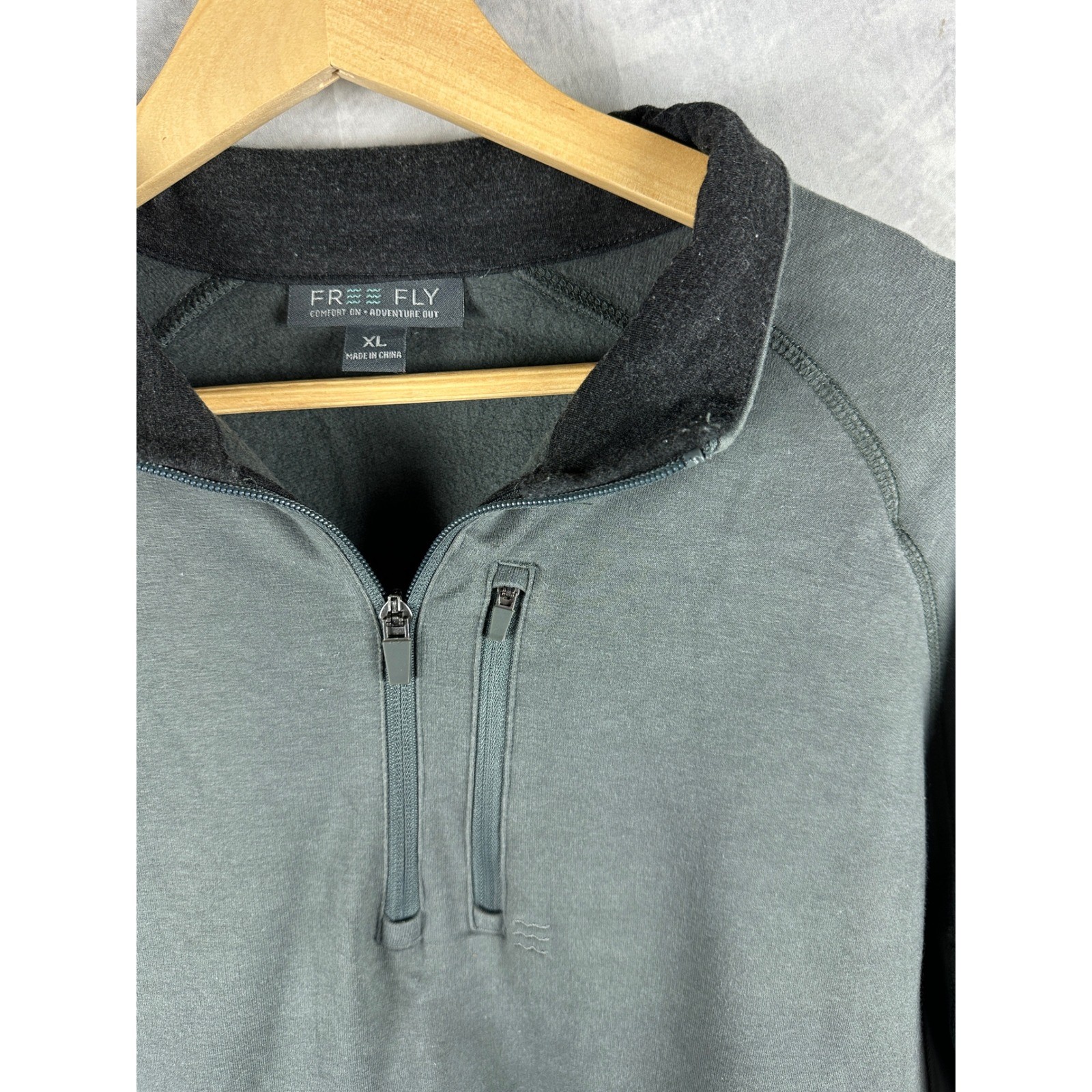 Free Fly Mens Bamboo Fleece Quarter Zip Pullover Grey XL Chest Pocket