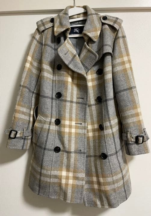 Burberry London Coat Gray Beige Check 38