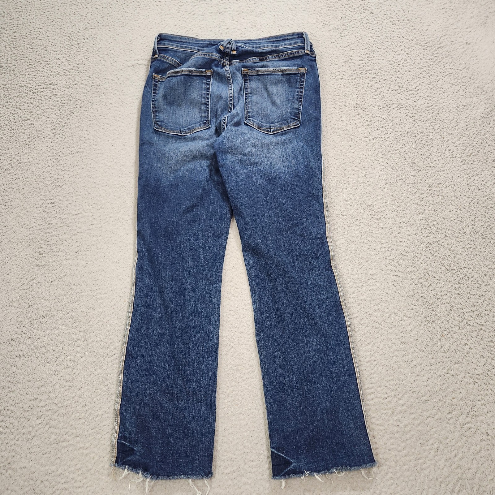 Good American Jeans Womens Size 10/30 Blue Denim Straight Stripes Raw Frayed Hem