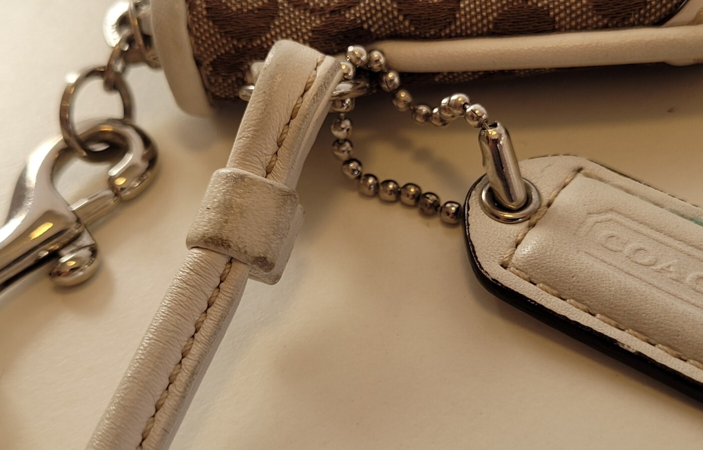 Coach Wristlet Wallet Brown Monogram CC Canvas White Leather Trim Strap