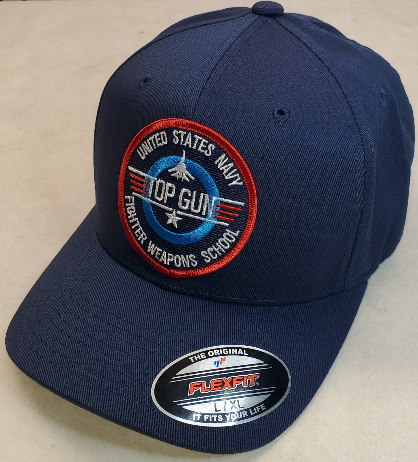 Top Gun Patch on Flexfit Style 6277 Hat / Navy Blue – L/XL 7 1/8″ – 7 5/8″