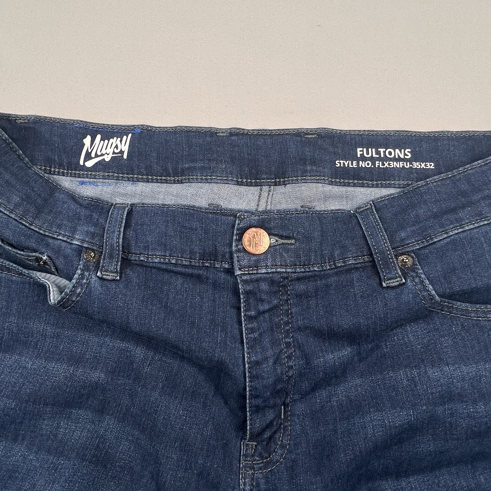Mugsy Fultons Jeans Men’s 34×31 FLX3NFU Blue Dark Wash Denim Slim Tapered Flex