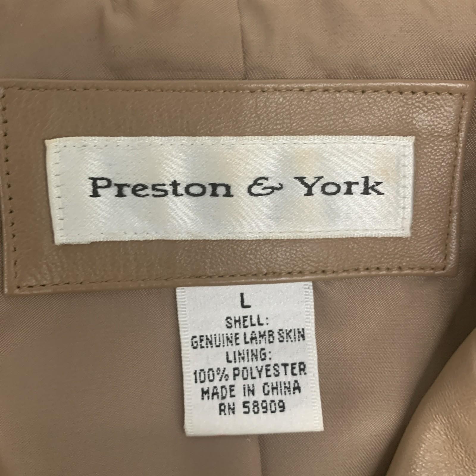 Preston & York Lamb Skin Carmel Leather Embossed Hidden Button Jacket Women’s L