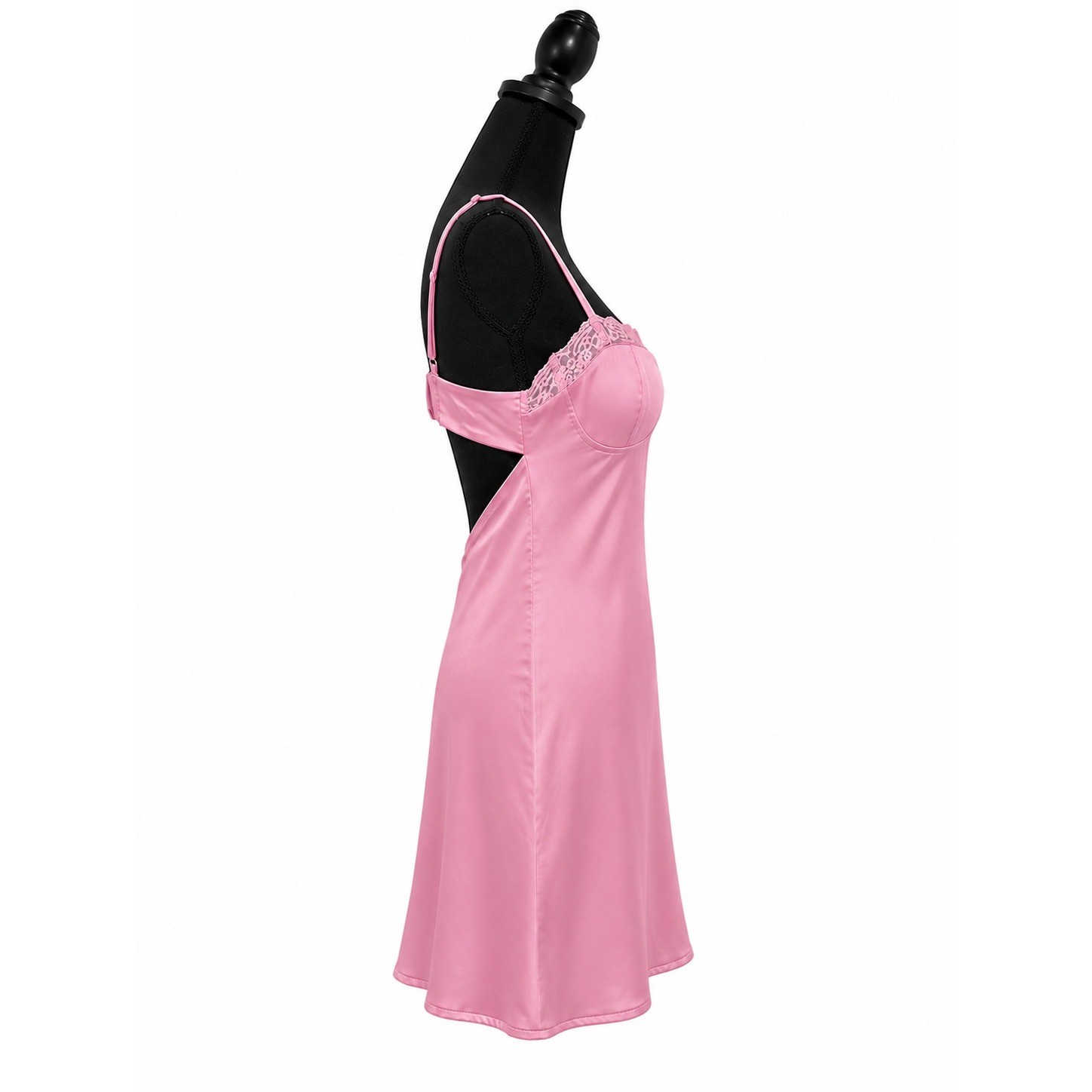 Forever 21 Pink Satin Lace Trim Open Back Mini Dress Azalea NWT L