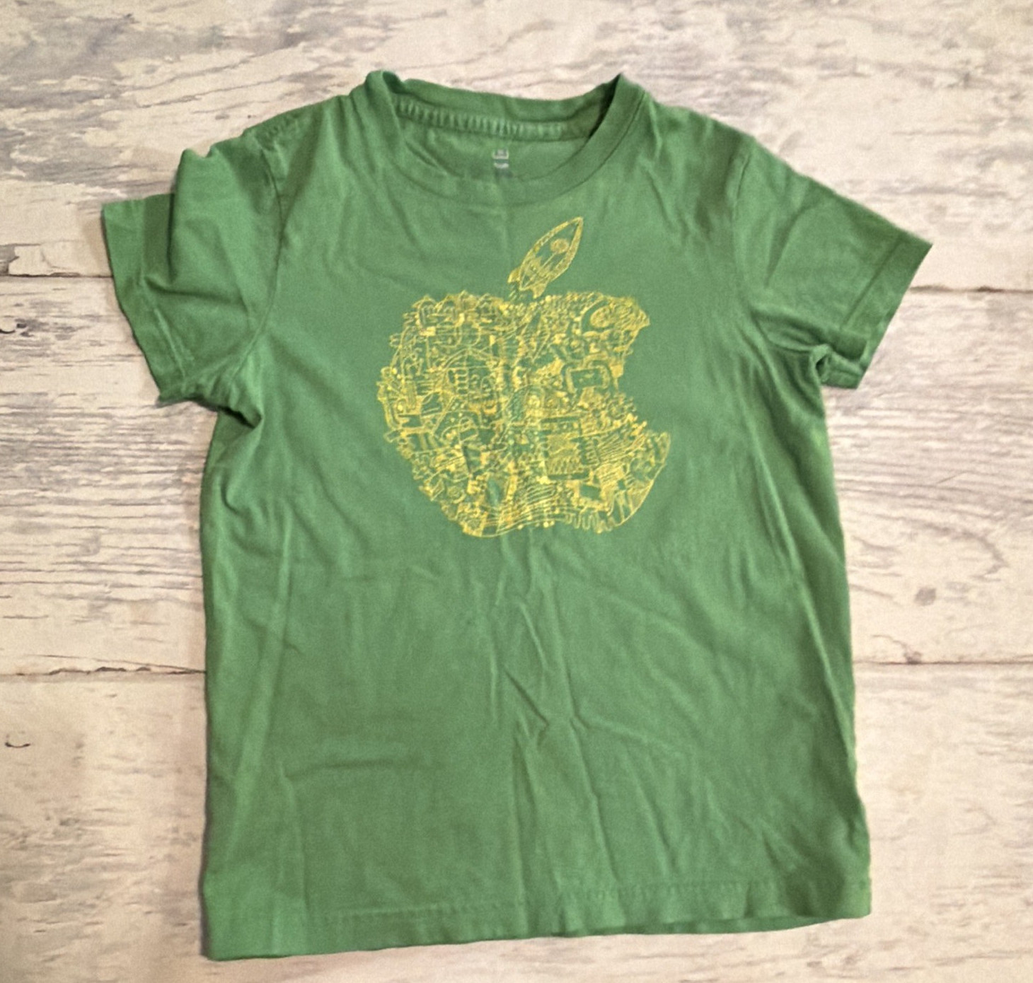 Youth Unisex Kids S Green Cotton Crew Neck Short Sleeve Apple Graphic Tee