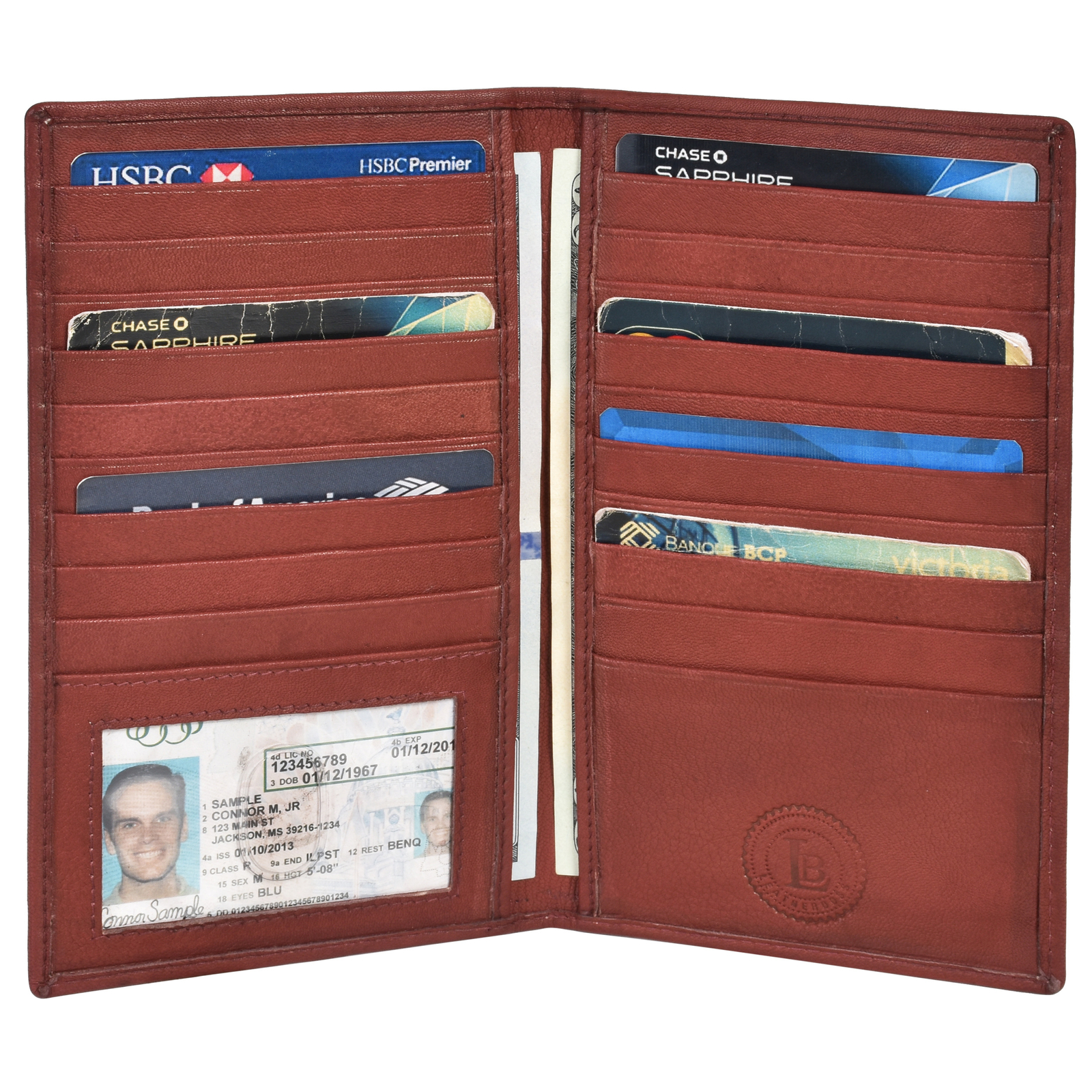 Leatherboss Genuine Leather Credit Card Holder Wallet 19 Card Slots + 1ID Window