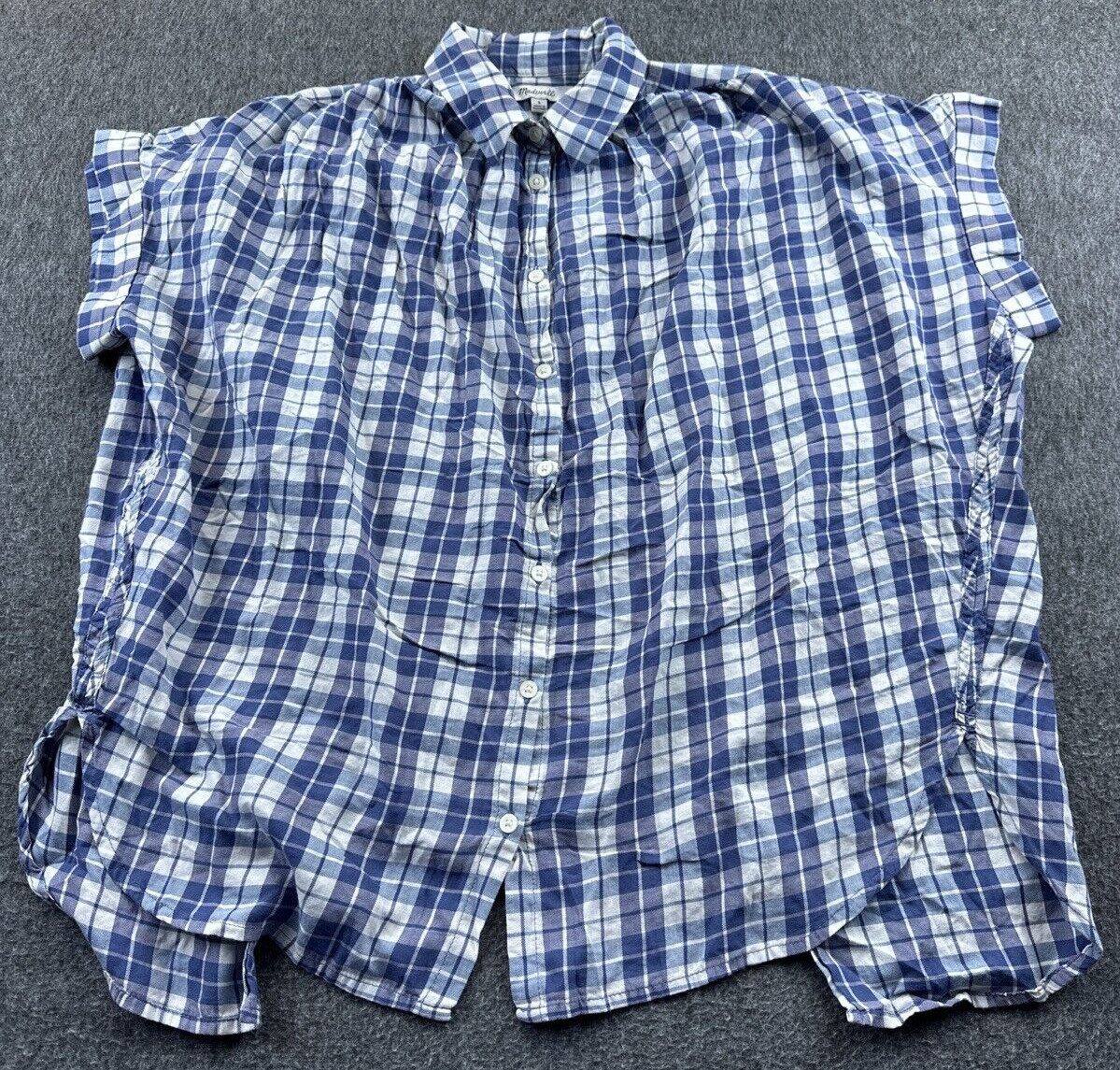 Madewell Shirt Womens Small Blue Plaid Button Up Split Back Oversized