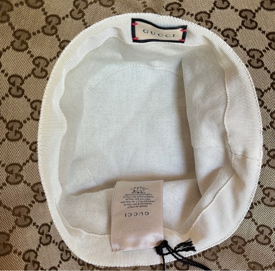 Beige Wide Brim Gucci Sun Hat GG Logo | Dust Bag Included | White Lotus Size M