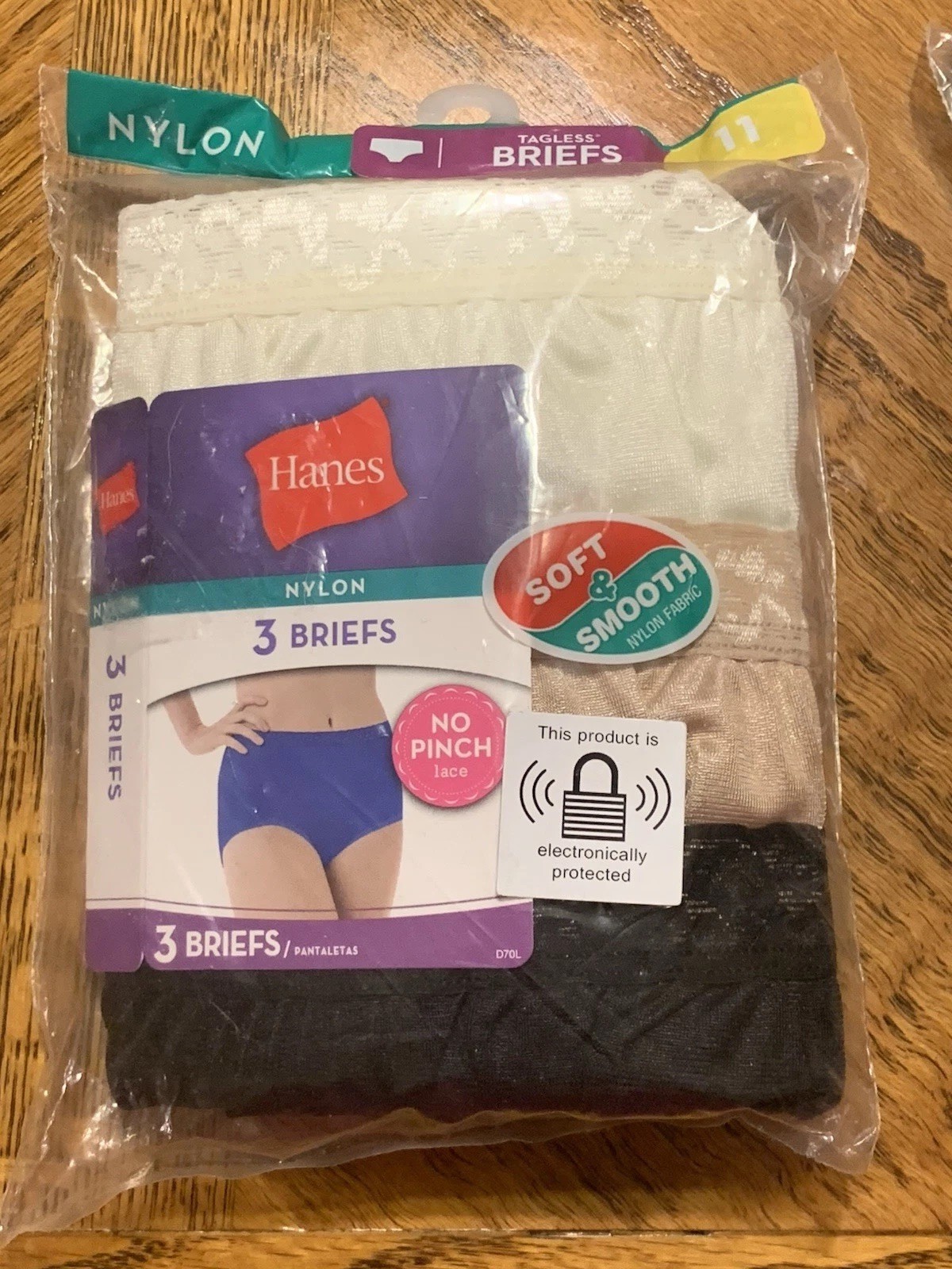 NIP HANES NYLON BRIEFS TAGLESS LACE WAIST COTTON LINER 3 PACK WOMEN’S S1ZE 11