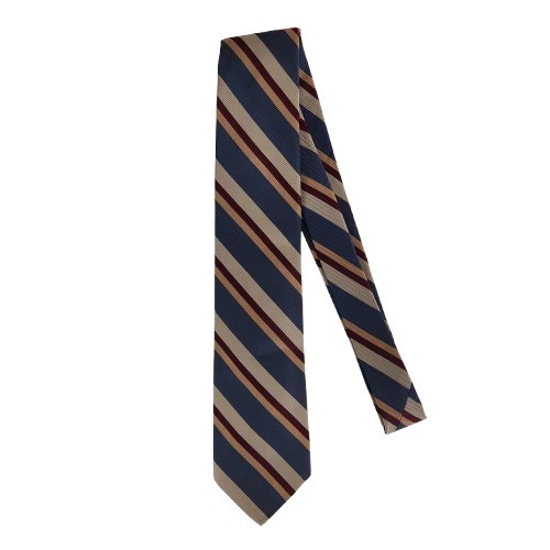 Vtg. Robert Talbott/Jack Henry Blue Red Tan Orange Classic Stripe 100% Silk Tie