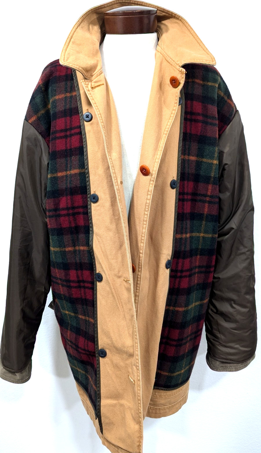 Vtg LL BEAN Barn Chore Coat Tan Canvas Red Plaid Wool Lining Men’s XXL TALL EUC*