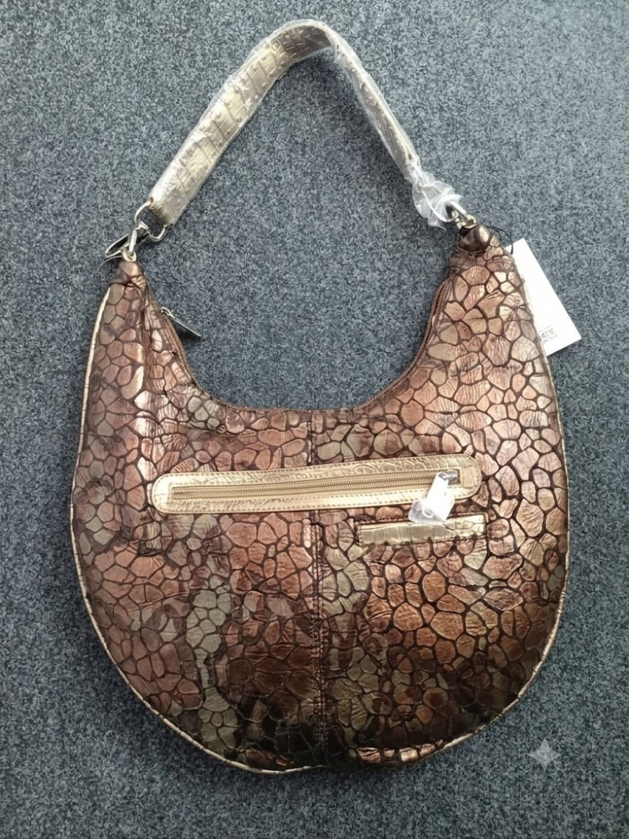 Madi Claire Brown Metallic Mosaic Hobo Shoulder Bag with Crystal Accents