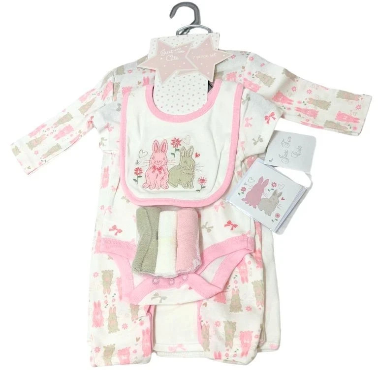 Baby Girls Bunny Rabbit 7 piece Layette Gift Set Pink 0-3 3-6 months