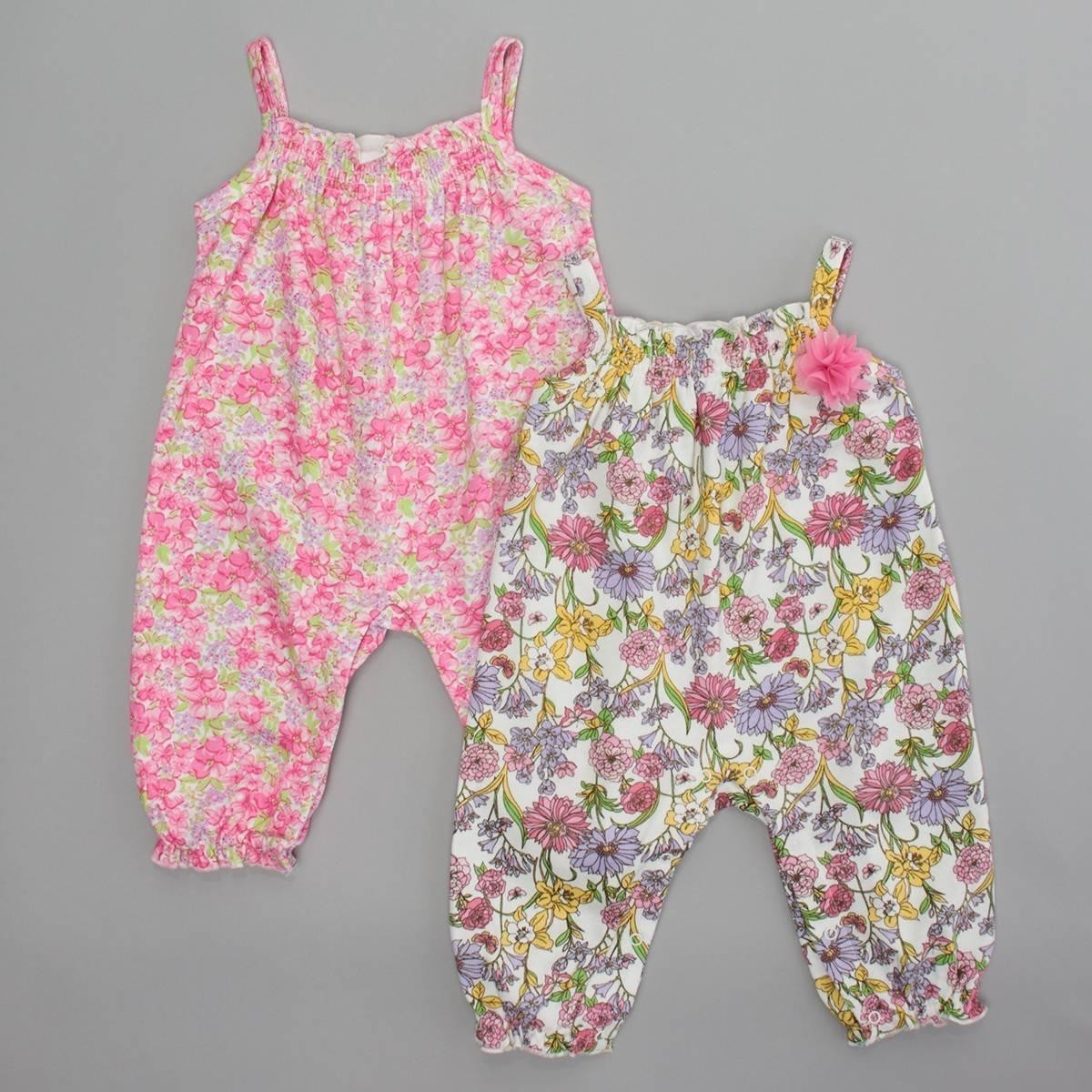 Laura Ashley Baby 2 Romper Bundle Floral Pink Sleeveless 0-3M
