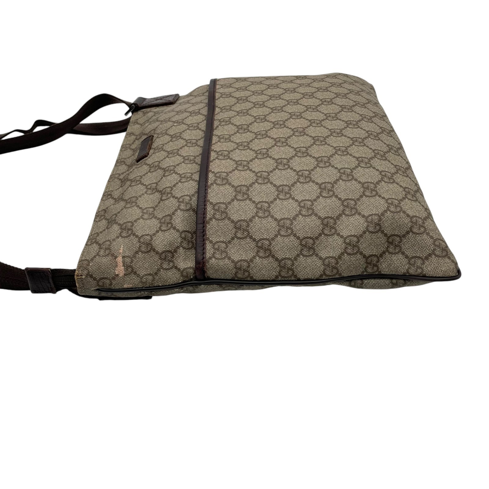 Authentic GUCCI GG Supreme Shoulder Bag PVC Leather Beige Brown Classic Men