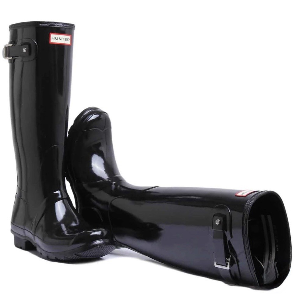 Hunter Womens 11 Boots Original Tall Back Rubber Wellies Shoes – Gloss Black New