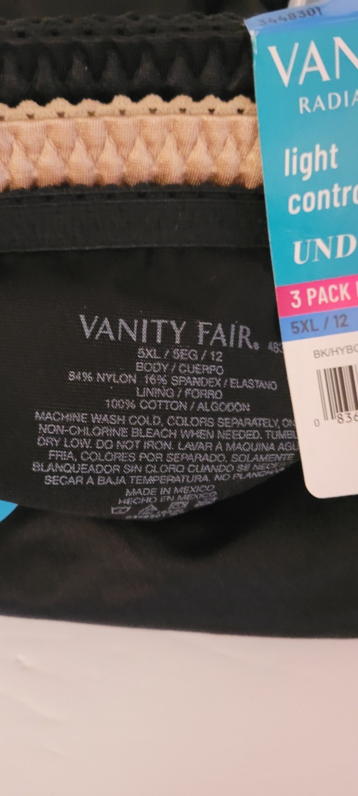 Vanity Fair Radiant Collection Light Control Undershapers, 3 Pack Hi-Cut 5XL