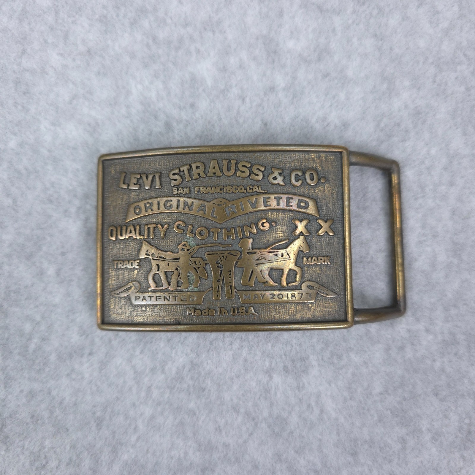 Vintage Levis Belt Buckle Made in USA Two Horse Pull Logo Metal Fits 1.5 Inch