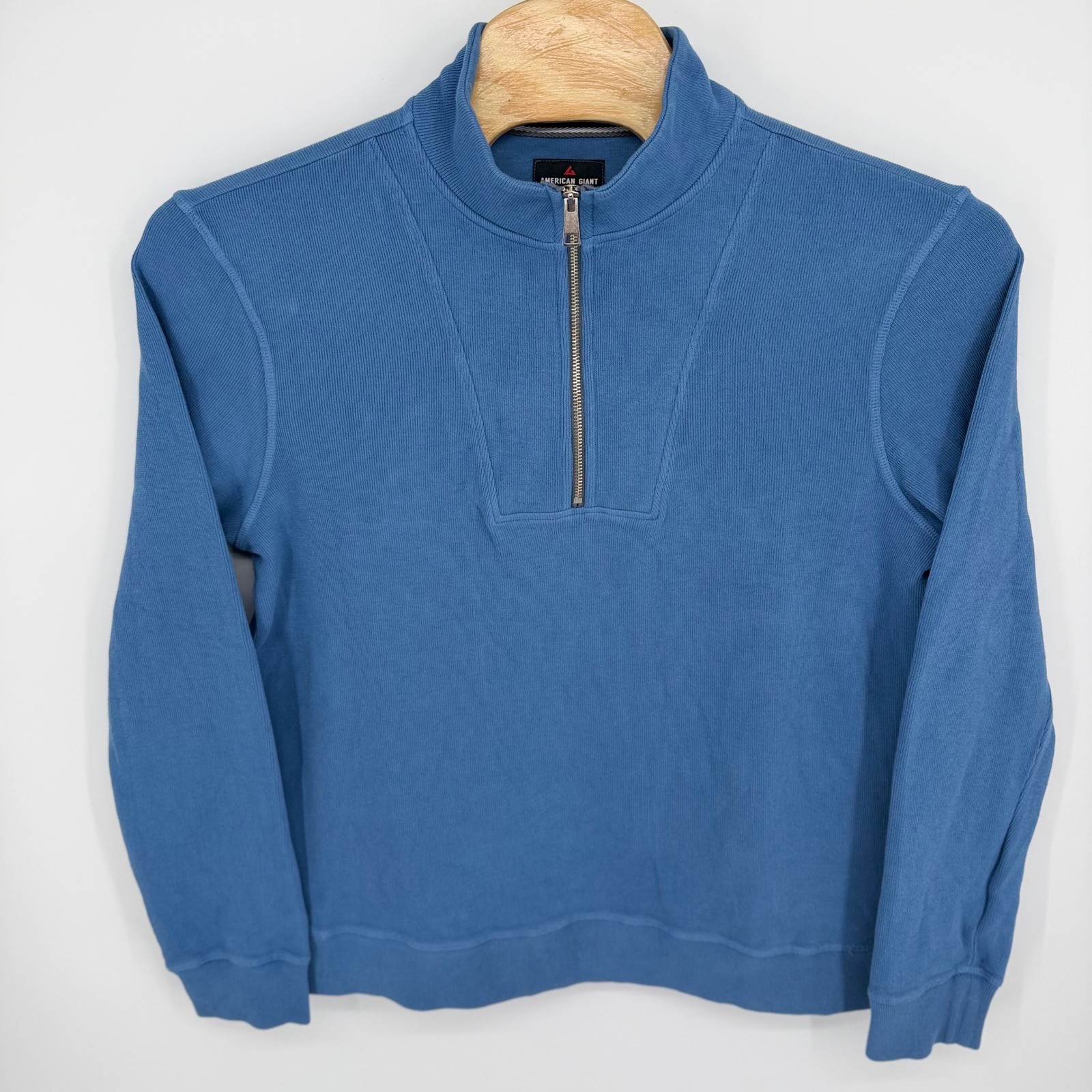 American Giant Quarter Zip Pullover Mens Medium Blue Ribbed Cotton Sweater