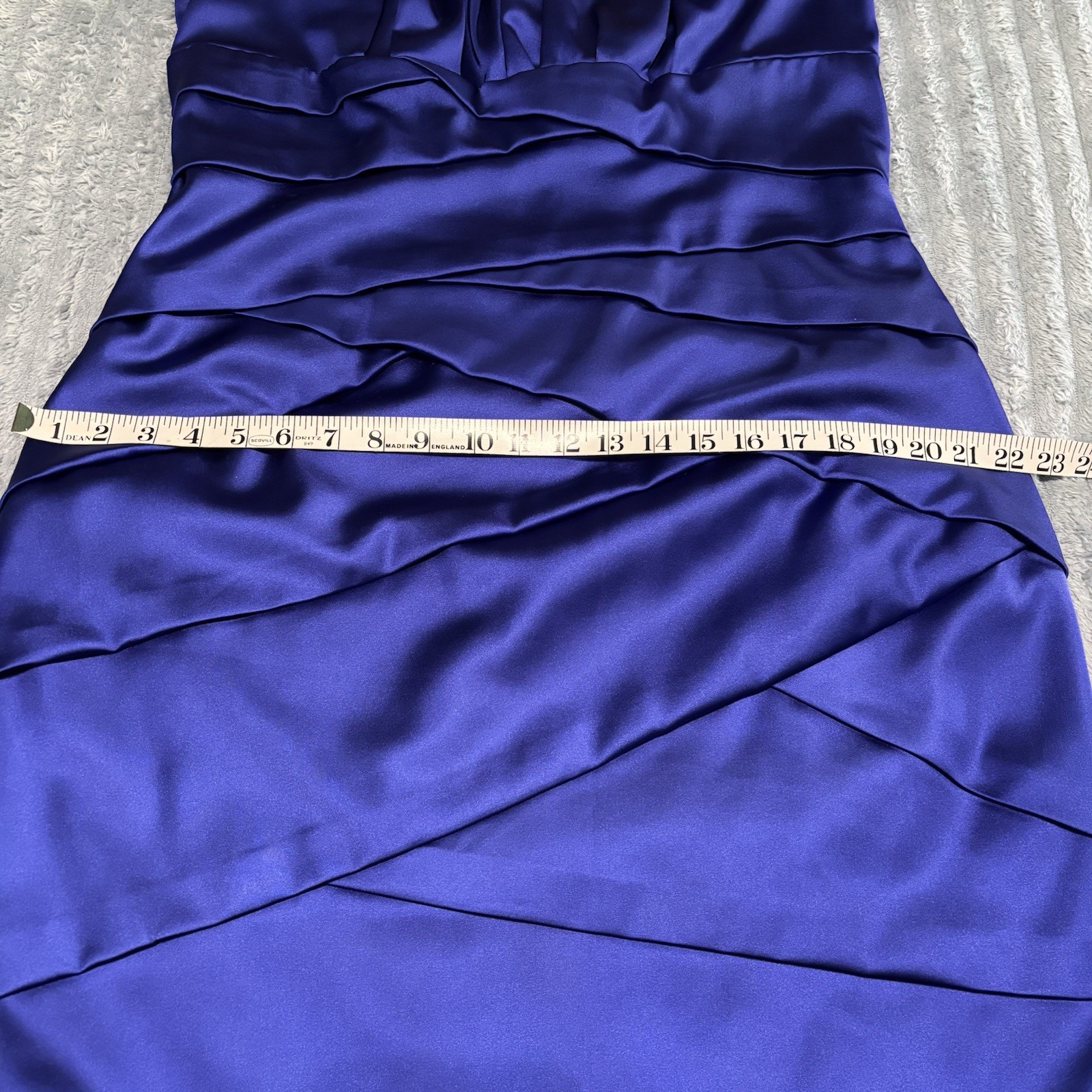 Women’s Tadashi Collection Blue Satin Pleated Sheath Dress 16 Scoop Neck