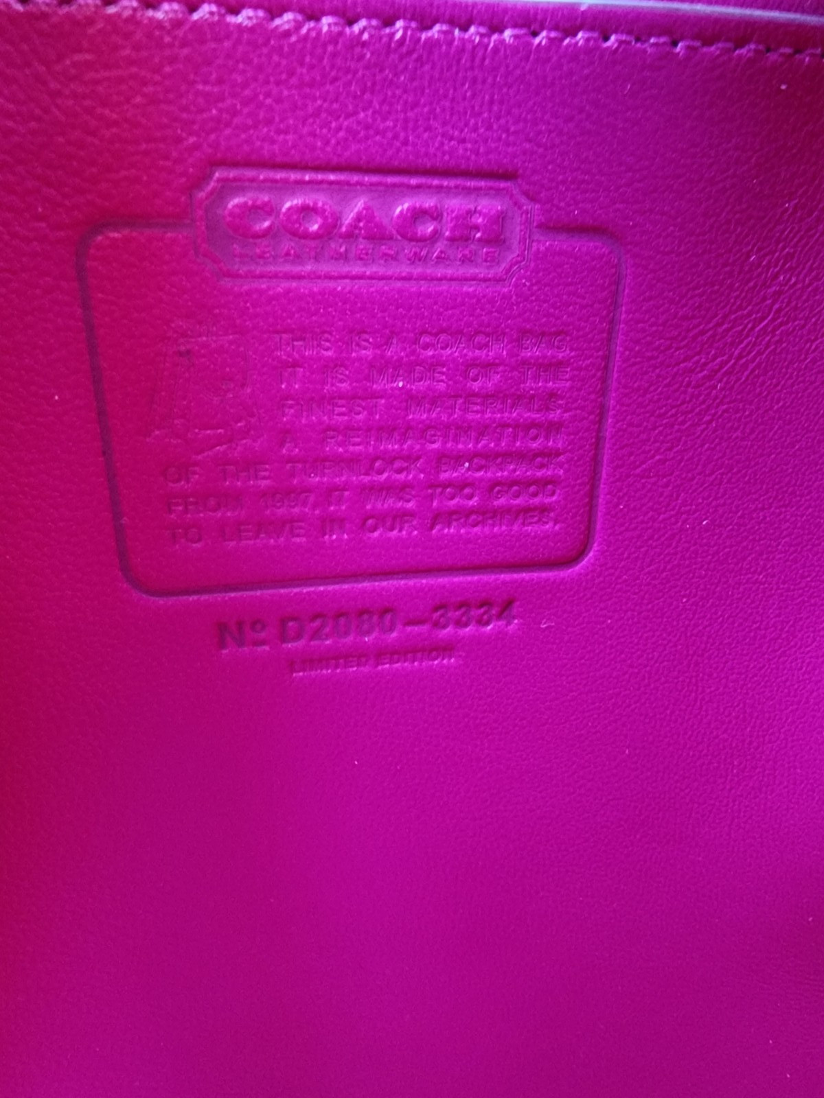 Coach Originals Mini Turn Lock Backpack Cerise (Fuchsia Pink) Leather Style 3334