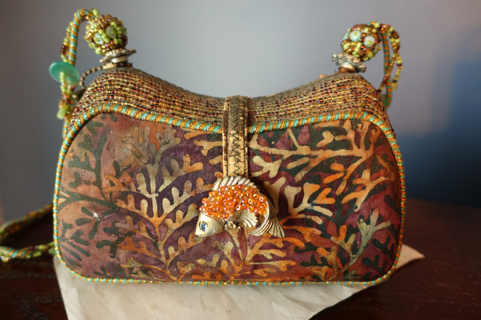 Mary Frances SEAHORSE SEALIFE EMBELLISHED BEADED PURSE HANDBAG